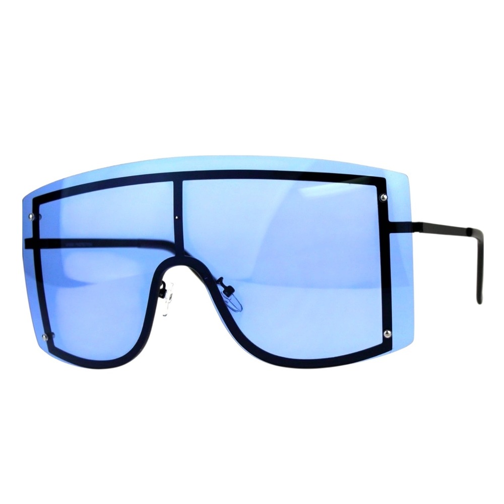 Shield Sunglasses Unisex OS Blue/clear New Futuristic Oversized Rimless